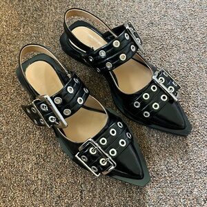 Wide Welt Buckle Ballerina Flats Naplack